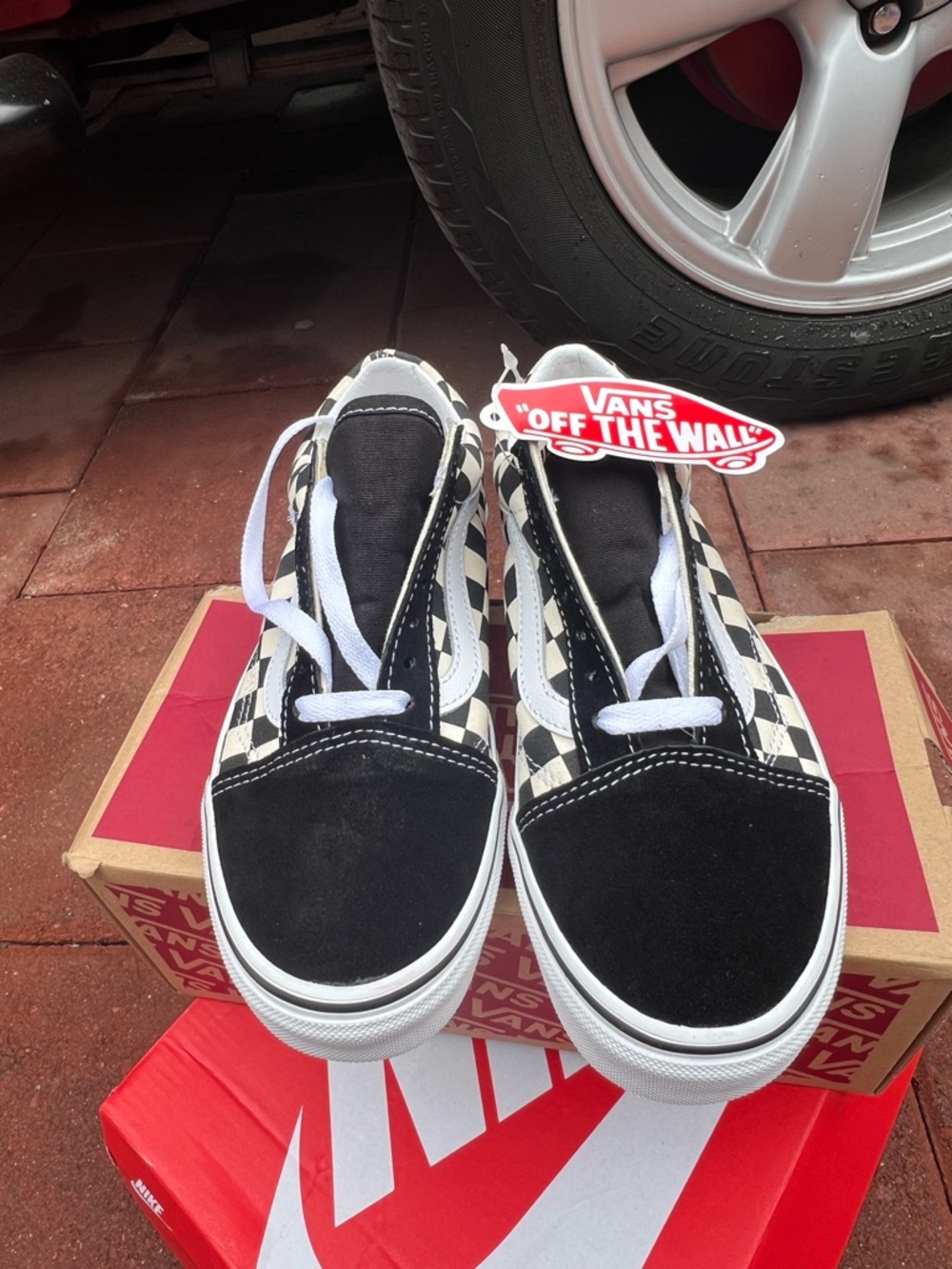 Vans Old Skool Checkerboard Sneakers - Black & White for kids or women size 4/5
